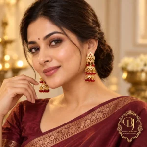 Rani Noor Gold-Plated Red Bead Double Jhumka Earrings