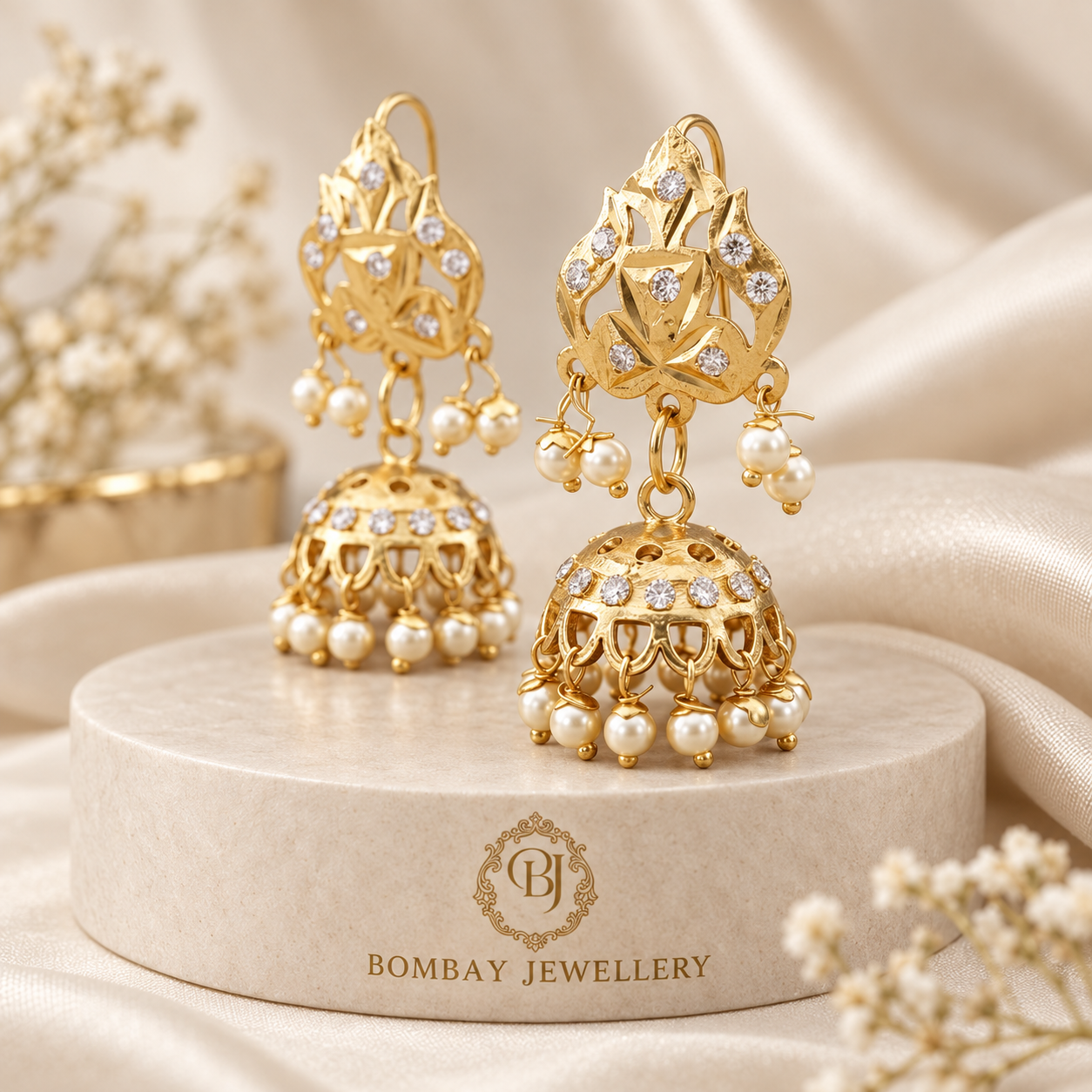 Pearl Glow Gold-Plated Jhumka Earrings - Image 3